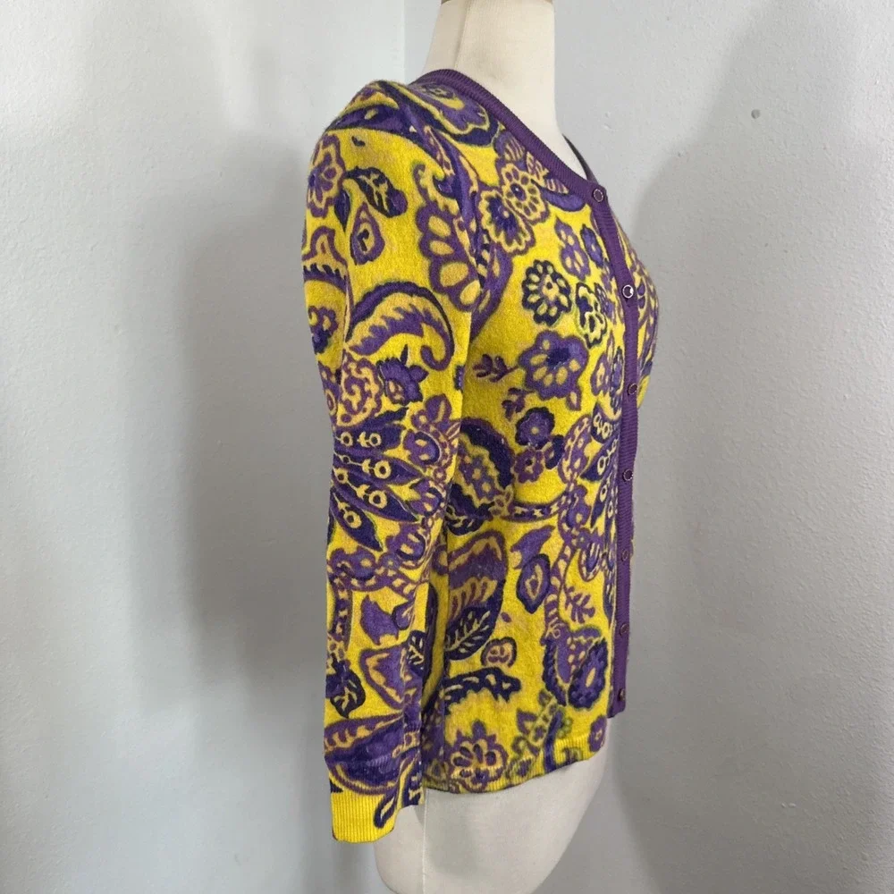 Kate Spade Cardigan‎ Womens S Paisley Floral Wool Psychedelic Statement Kni